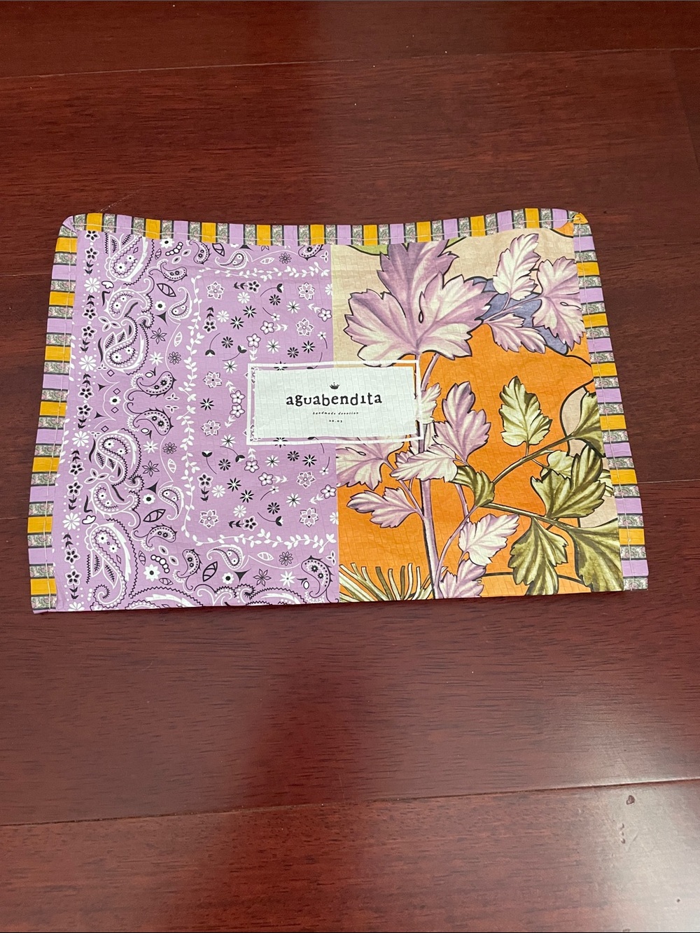 Agua Bendita Purple and Orange Floral Patchwork print travel Pouch
